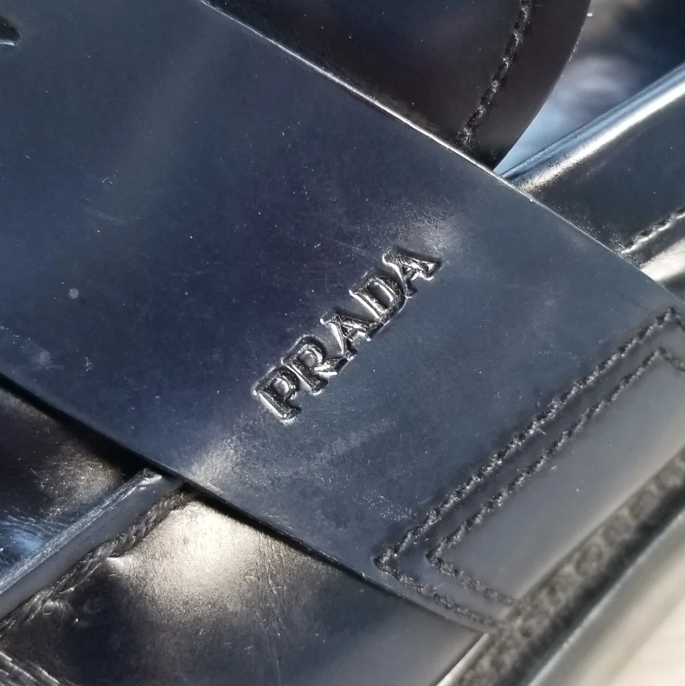 Prada Brushed Leather Transparent Sole Loafer Navy